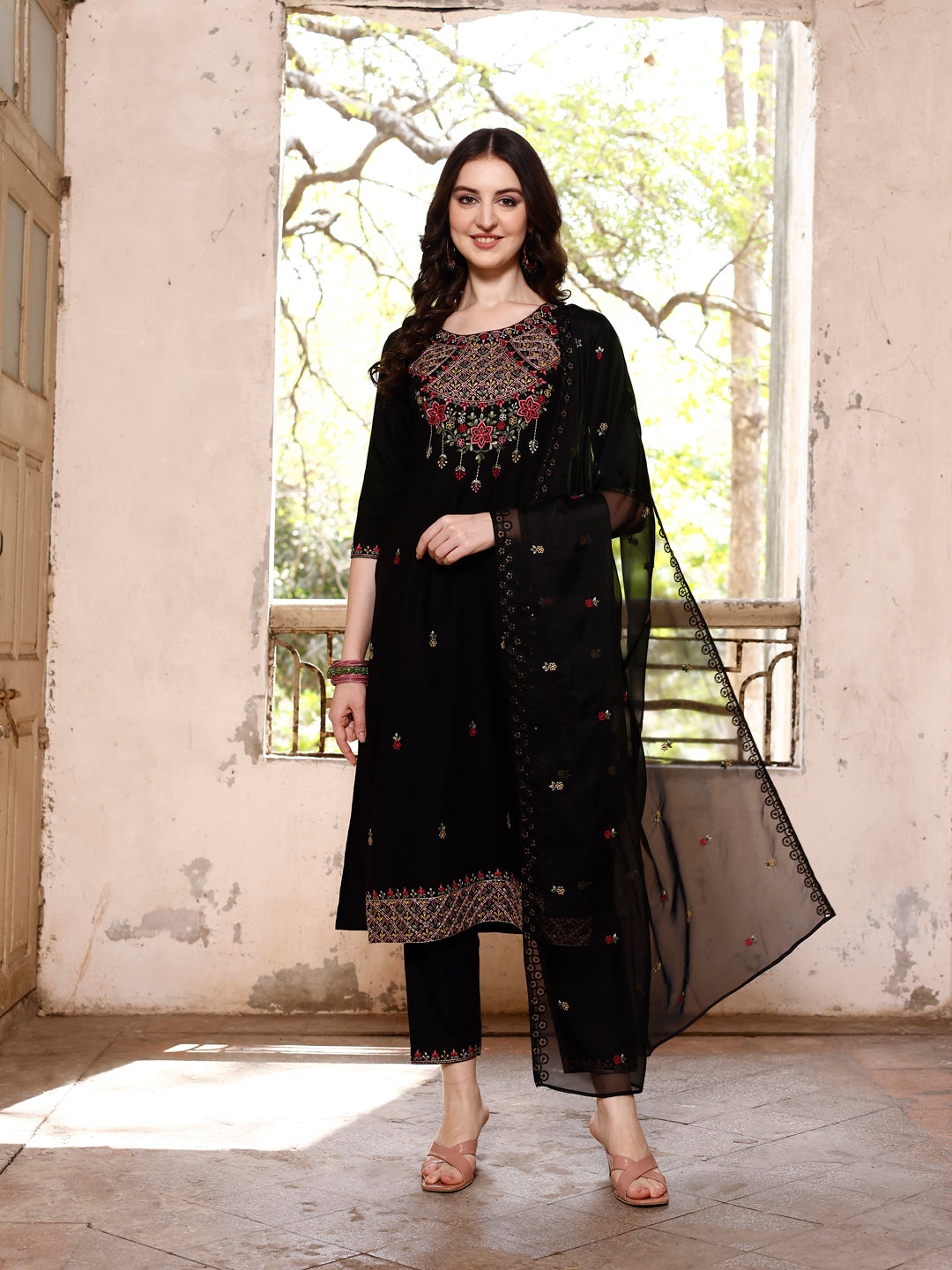 Embroidered Kurta With Pant & Organza Embroidered Dupatta Premium, Multicolor - Hiral Fashion - Distacart