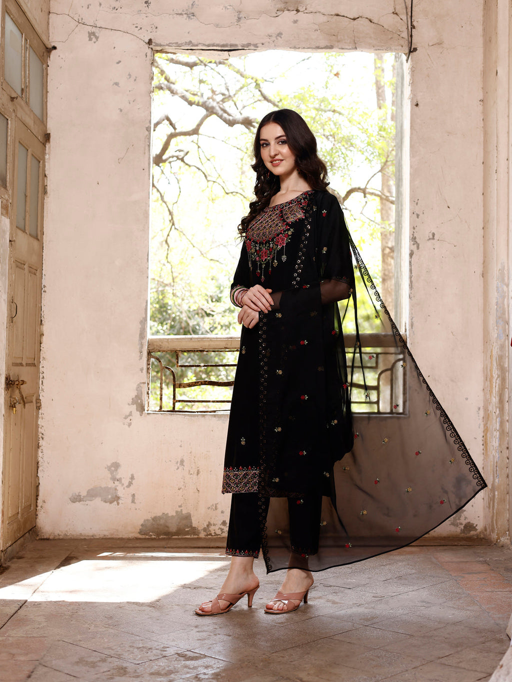 Embroidered Kurta With Pant & Organza Embroidered Dupatta Premium, Multicolor - Hiral Fashion - Distacart