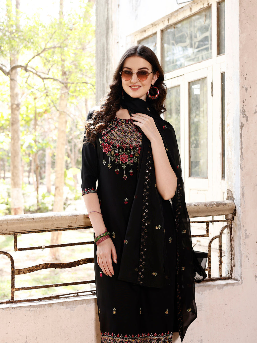 Embroidered Kurta With Pant & Organza Embroidered Dupatta Premium, Multicolor - Hiral Fashion - Distacart