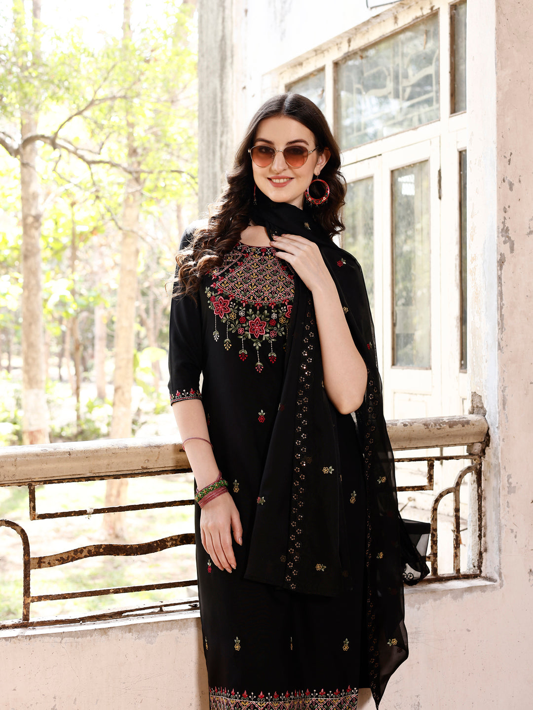 Embroidered Kurta With Pant & Organza Embroidered Dupatta Premium, Multicolor - Hiral Fashion - Distacart