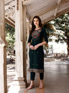 Embroidered Kurta With Pant & Organza Embroidered Dupatta Premium, Multicolor - Hiral Fashion - Distacart