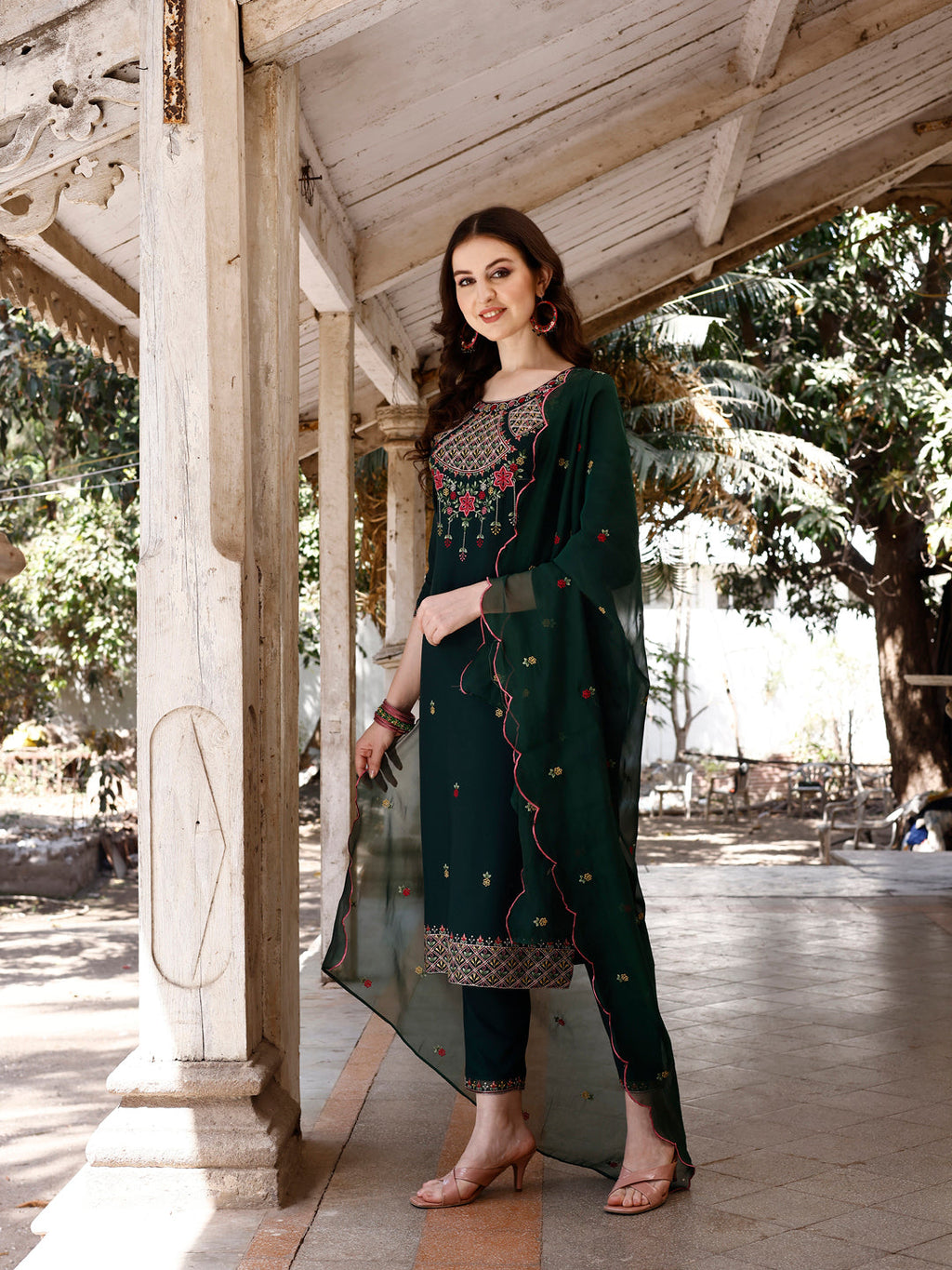 Embroidered Kurta With Pant & Organza Embroidered Dupatta Premium, Multicolor - Hiral Fashion - Distacart