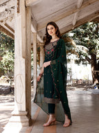 Embroidered Kurta With Pant & Organza Embroidered Dupatta Premium, Multicolor - Hiral Fashion - Distacart