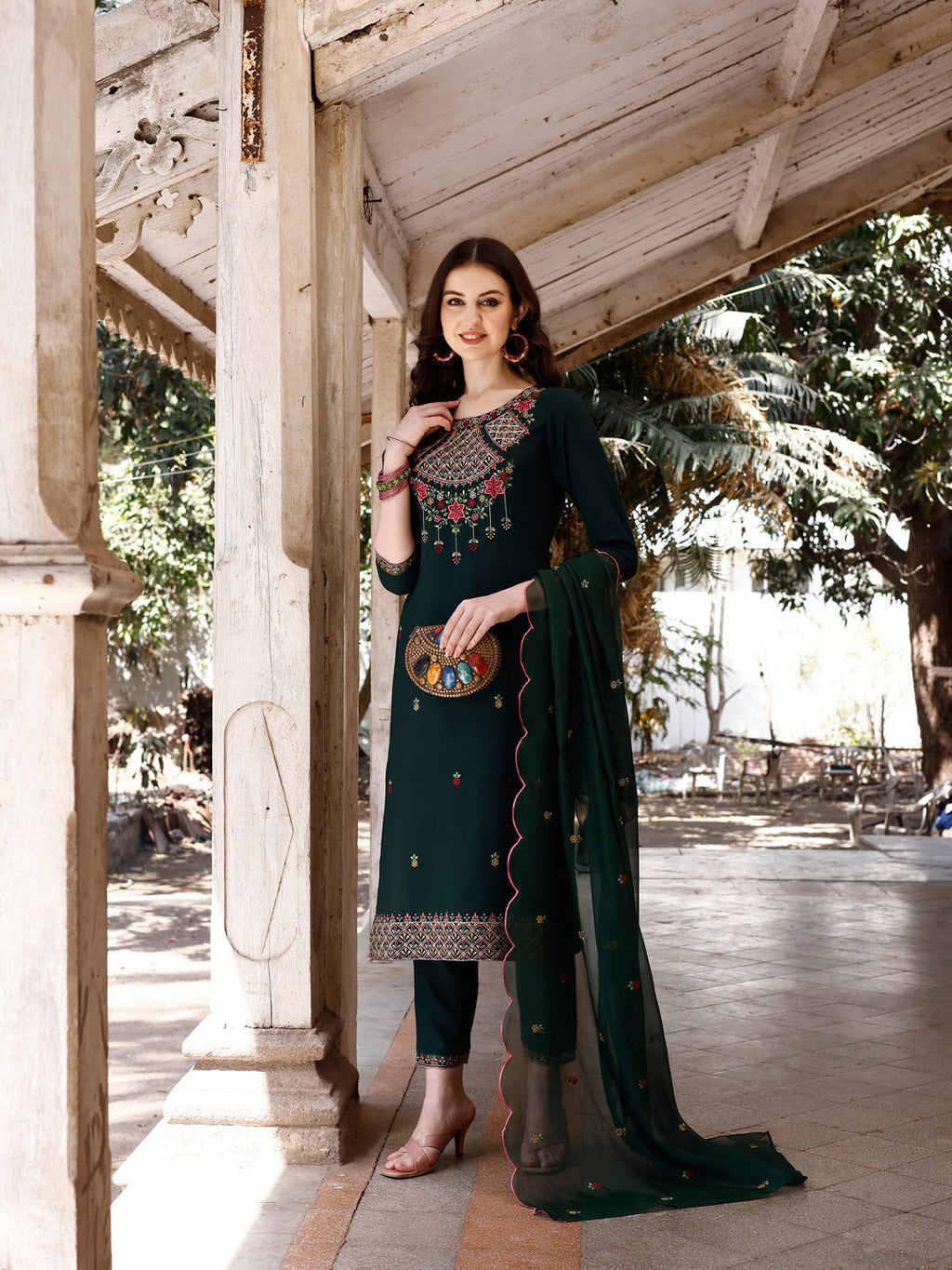 Embroidered Kurta With Pant & Organza Embroidered Dupatta Premium, Multicolor - Hiral Fashion - Distacart