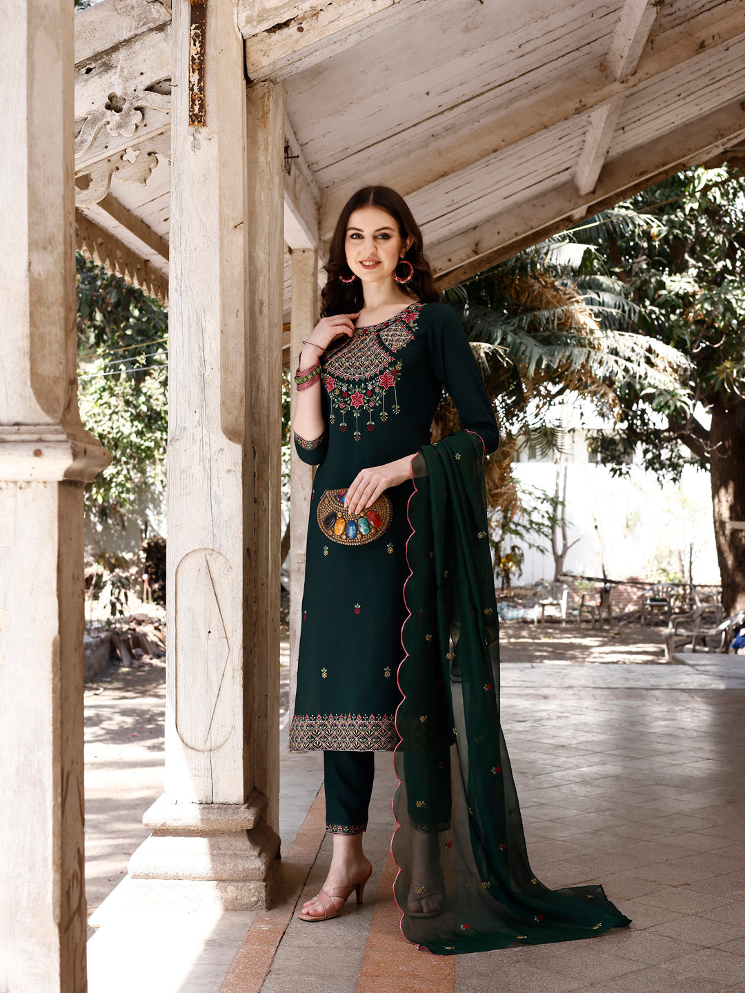 Embroidered Kurta With Pant & Organza Embroidered Dupatta Premium, Multicolor - Hiral Fashion - Distacart
