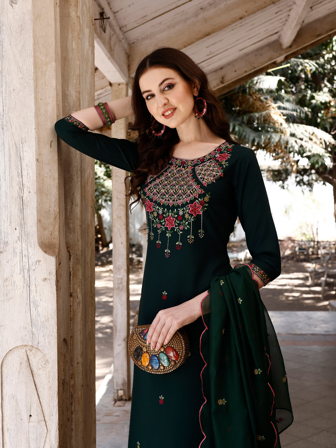 Embroidered Kurta With Pant & Organza Embroidered Dupatta Premium, Multicolor - Hiral Fashion - Distacart