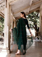Embroidered Kurta With Pant & Organza Embroidered Dupatta Premium, Multicolor - Hiral Fashion - Distacart