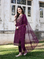 Embroidered Kurta With Pant & Organza Embroidered Dupatta Premium, Multicolor - Hiral Fashion - Distacart