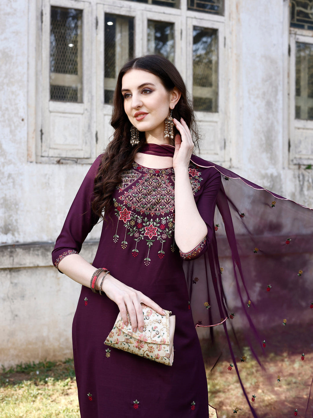 Embroidered Kurta With Pant & Organza Embroidered Dupatta Premium, Multicolor - Hiral Fashion - Distacart