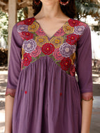 Alia Cut Hand Embroidered & Floral Embroidered Kurta With Pant & Organza Embroidered Dupatta Luxury Premium, Lavender - Hiral Fashion - Distacart