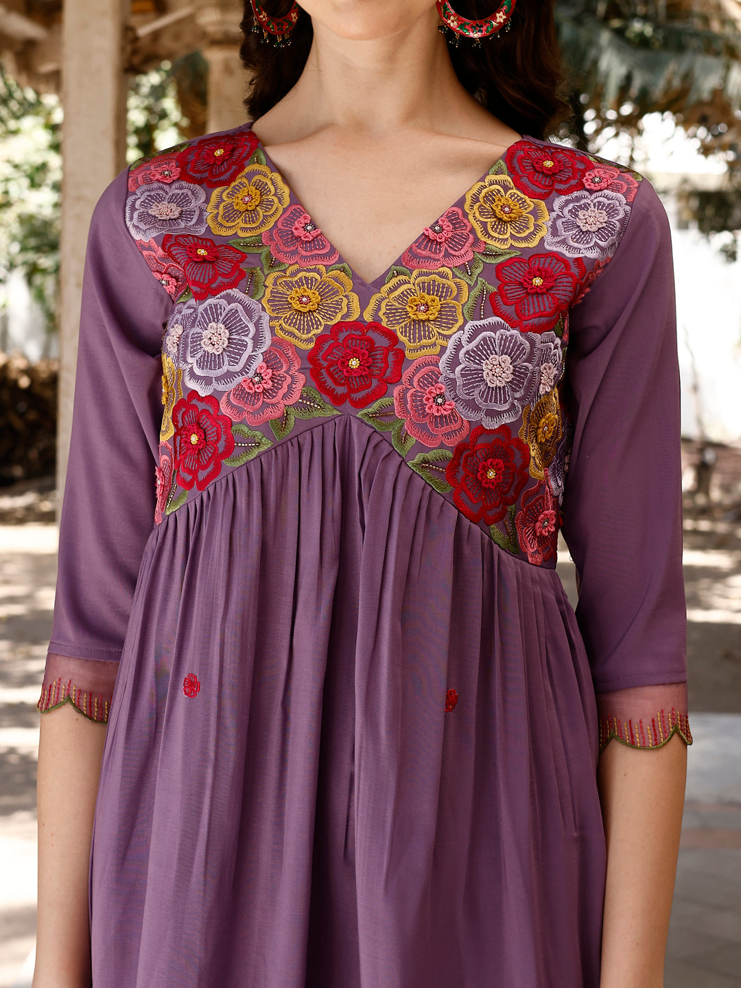 Alia Cut Hand Embroidered & Floral Embroidered Kurta With Pant & Organza Embroidered Dupatta Luxury Premium, Lavender - Hiral Fashion - Distacart