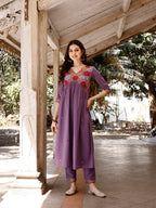 Alia Cut Hand Embroidered & Floral Embroidered Kurta With Pant & Organza Embroidered Dupatta Luxury Premium, Lavender - Hiral Fashion - Distacart