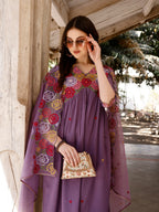 Alia Cut Hand Embroidered & Floral Embroidered Kurta With Pant & Organza Embroidered Dupatta Luxury Premium, Lavender - Hiral Fashion - Distacart