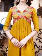 Alia Cut Hand Embroidered & Floral Embroidered Kurta With Pant & Organza Embroidered Dupatta Luxury Premium, Mustard - Hiral Fashion - Distacart