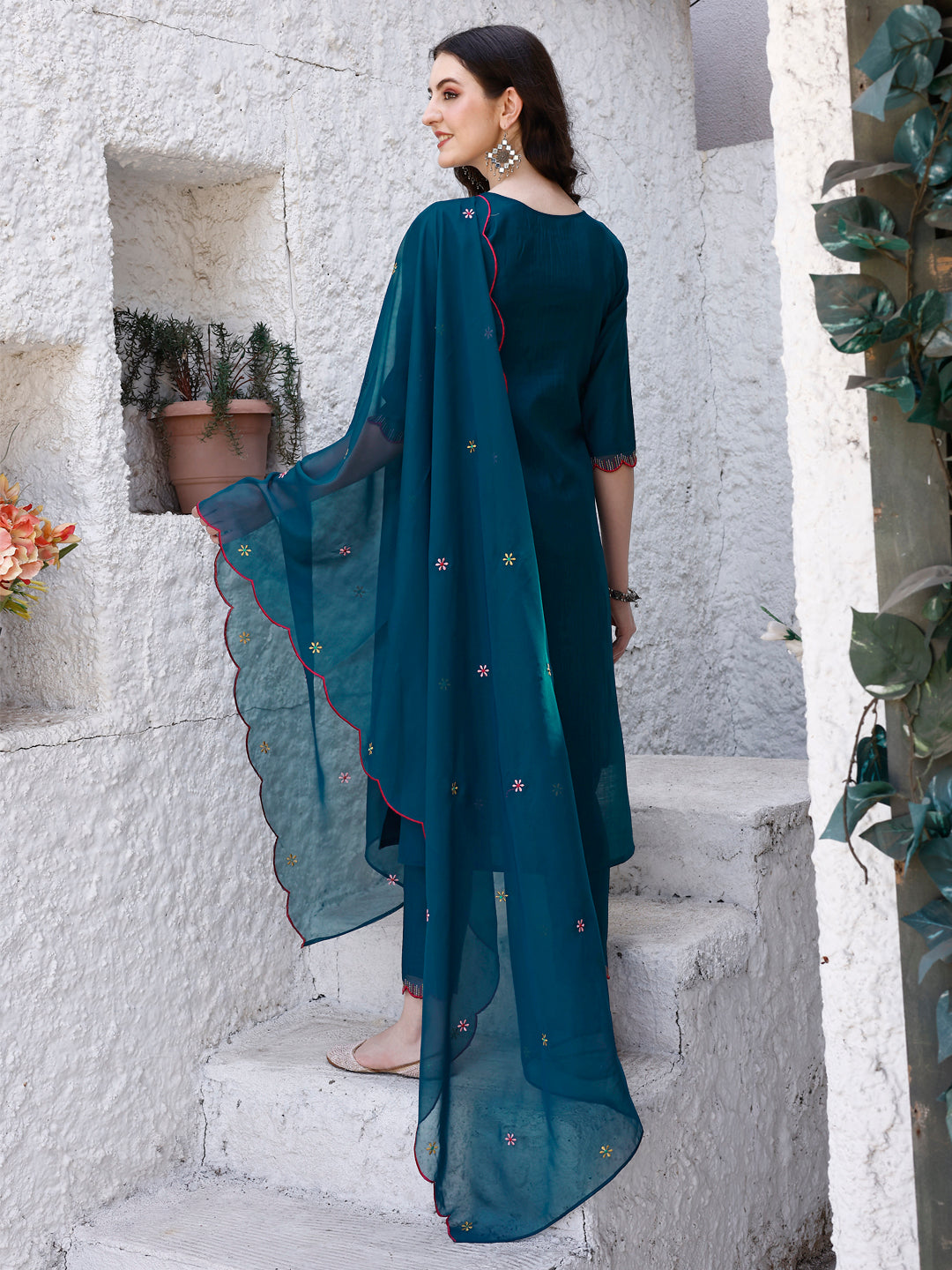 Hand Embroidered Kurta With Pant & Embroidered Organza Dupatta Luxury, Multicolor - Hiral Fashion - Distacart