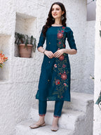 Hand Embroidered Kurta With Pant & Embroidered Organza Dupatta Luxury, Multicolor - Hiral Fashion - Distacart