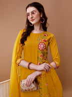 Hand Embroidered Kurta With Pant & Embroidered Organza Dupatta, Multicolor - Hiral Fashion - Distacart