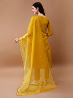 Hand Embroidered Kurta With Pant & Embroidered Organza Dupatta, Multicolor - Hiral Fashion - Distacart