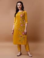 Hand Embroidered Kurta With Pant & Embroidered Organza Dupatta, Multicolor - Hiral Fashion - Distacart