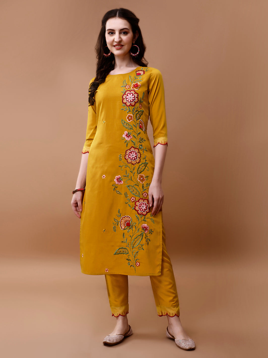 Hand Embroidered Kurta With Pant & Embroidered Organza Dupatta, Multicolor - Hiral Fashion - Distacart
