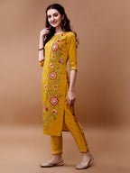 Hand Embroidered Kurta With Pant & Embroidered Organza Dupatta, Multicolor - Hiral Fashion - Distacart