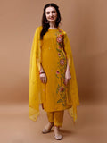 Hand Embroidered Kurta With Pant & Embroidered Organza Dupatta, Multicolor - Hiral Fashion - Distacart