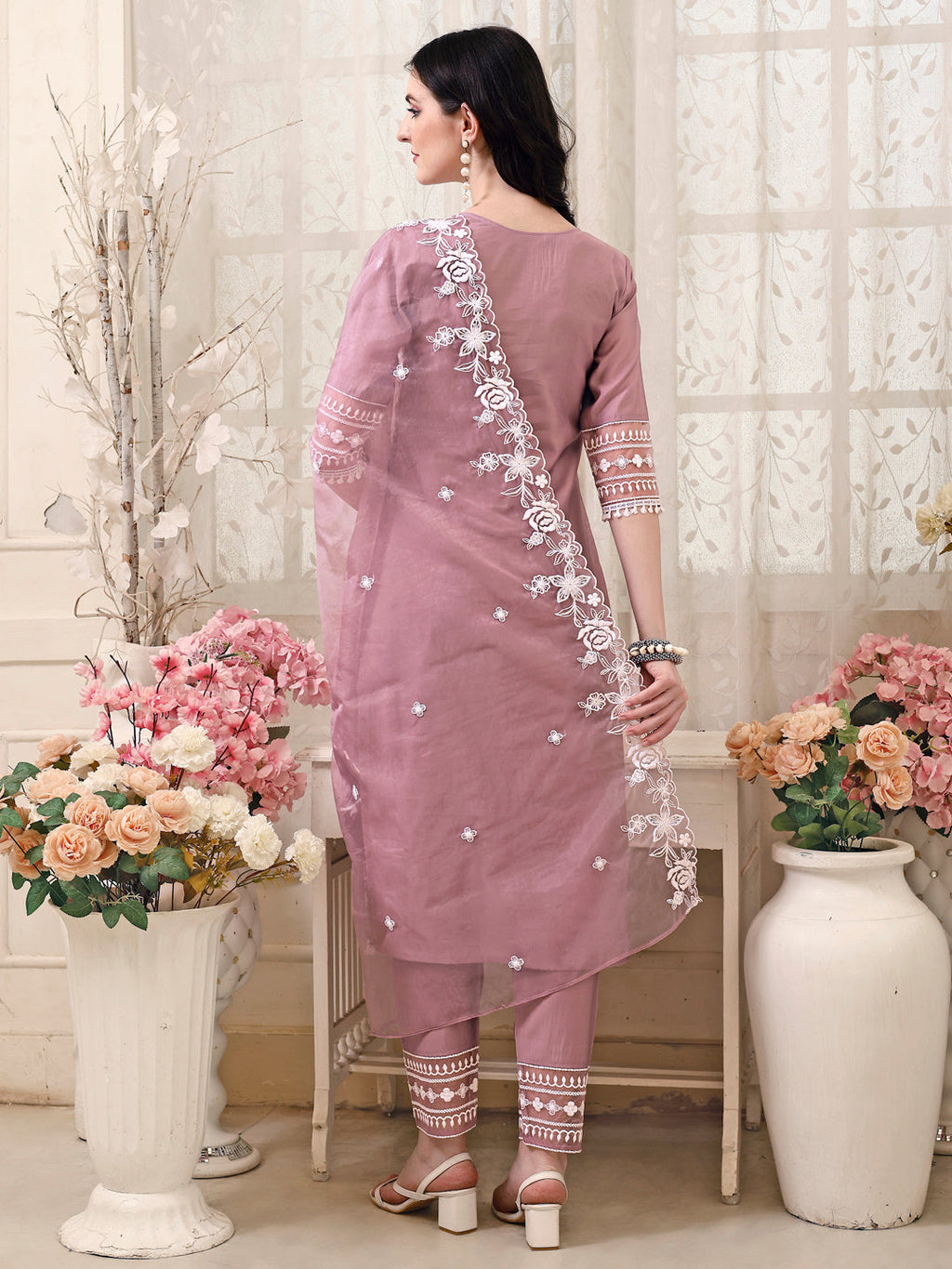 Pakistani Embroidered Kurta With Pant & Embroidered Dupatta, Multicolor - Hiral Fashion - Distacart