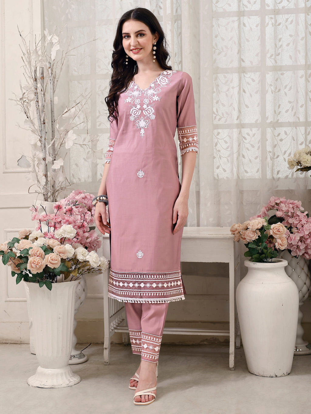 Pakistani Embroidered Kurta With Pant & Embroidered Dupatta, Multicolor - Hiral Fashion - Distacart