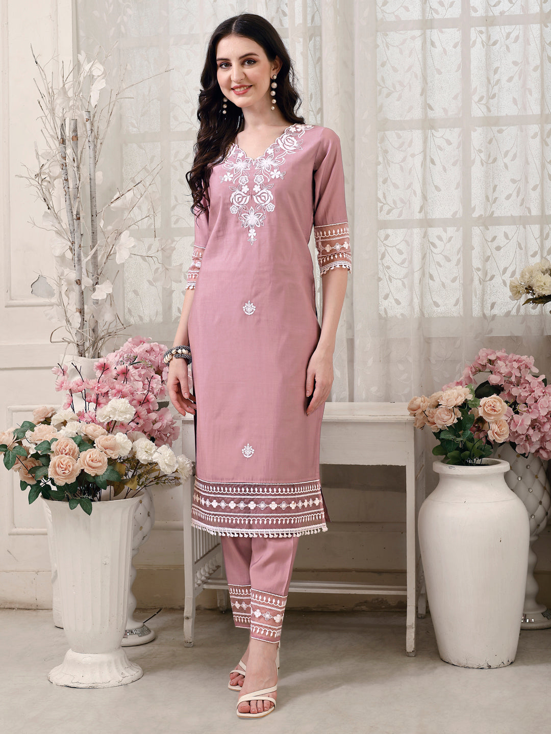 Pakistani Embroidered Kurta With Pant & Embroidered Dupatta, Multicolor - Hiral Fashion - Distacart
