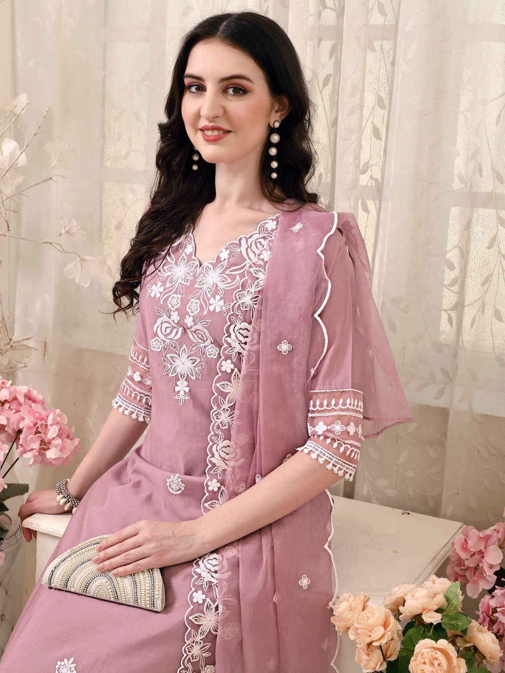 Pakistani Embroidered Kurta With Pant & Embroidered Dupatta, Multicolor - Hiral Fashion - Distacart