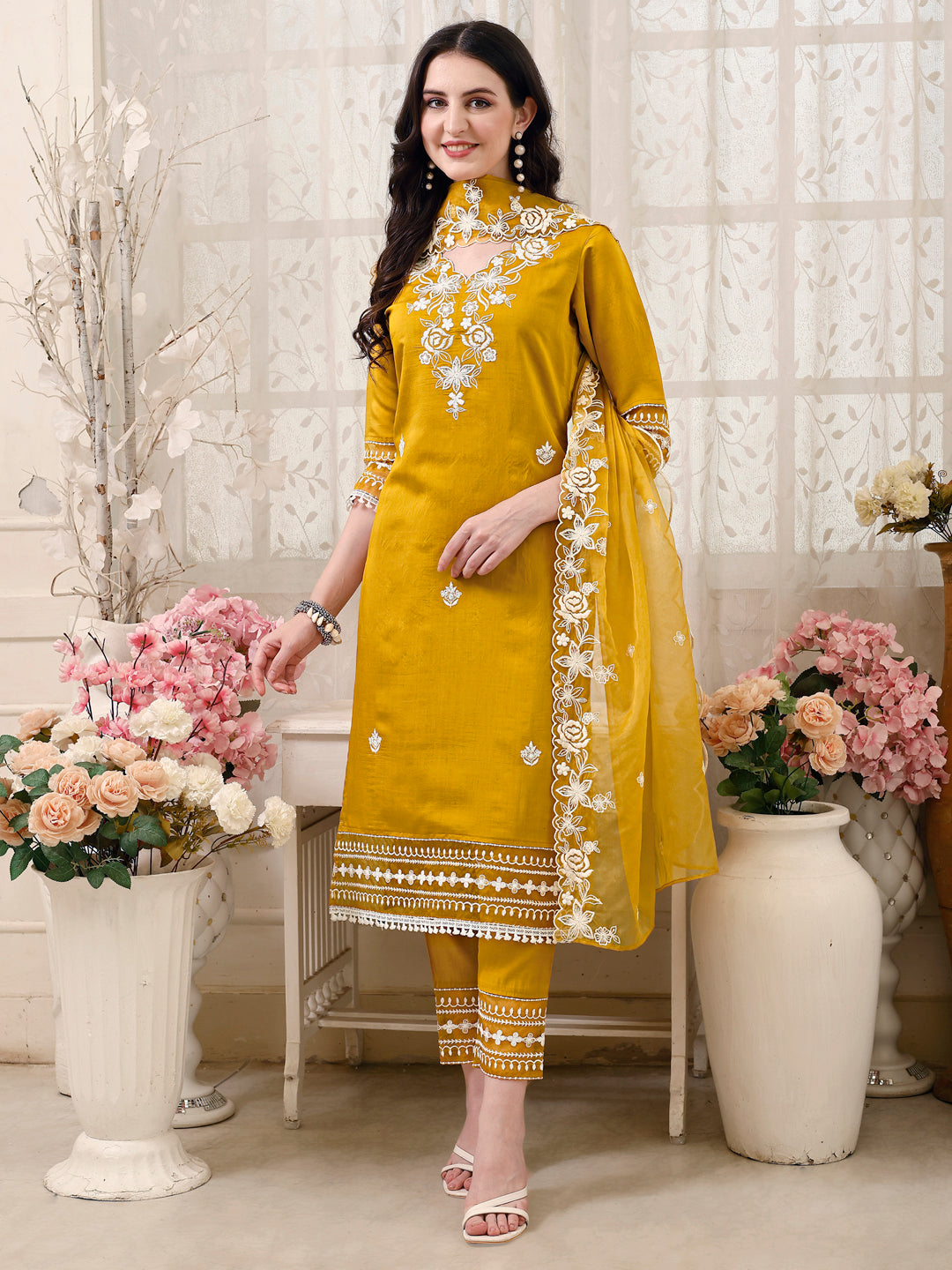 Pakistani Embroidered Kurta With Pant & Embroidered Dupatta Premium Luxury, Multicolor - Hiral Fashion - Distacart