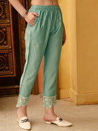 Pakistani Embroidered Kurta With Pant & Embroidered Dupatta, Green - Hiral Fashion - Distacart