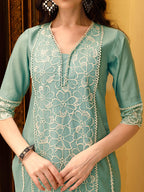 Pakistani Embroidered Kurta With Pant & Embroidered Dupatta, Green - Hiral Fashion - Distacart