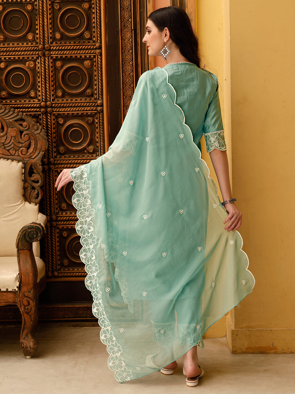 Pakistani Embroidered Kurta With Pant & Embroidered Dupatta, Green - Hiral Fashion - Distacart