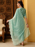 Pakistani Embroidered Kurta With Pant & Embroidered Dupatta, Green - Hiral Fashion - Distacart