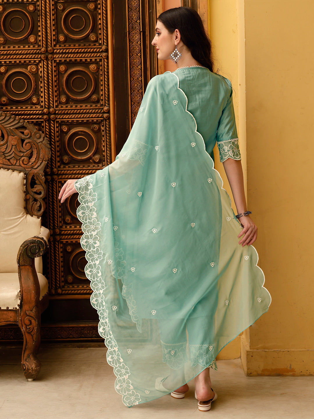 Pakistani Embroidered Kurta With Pant & Embroidered Dupatta, Green - Hiral Fashion - Distacart