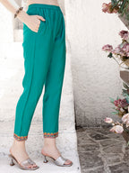Embroidered Kurta With Pant & Dupatta, Green - Hiral Fashion - Distacart