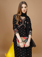 Alia Cut Mirror Embroidered Kurta With Embroidered Pant & Dupatta, Black - Hiral Fashion - Distacart