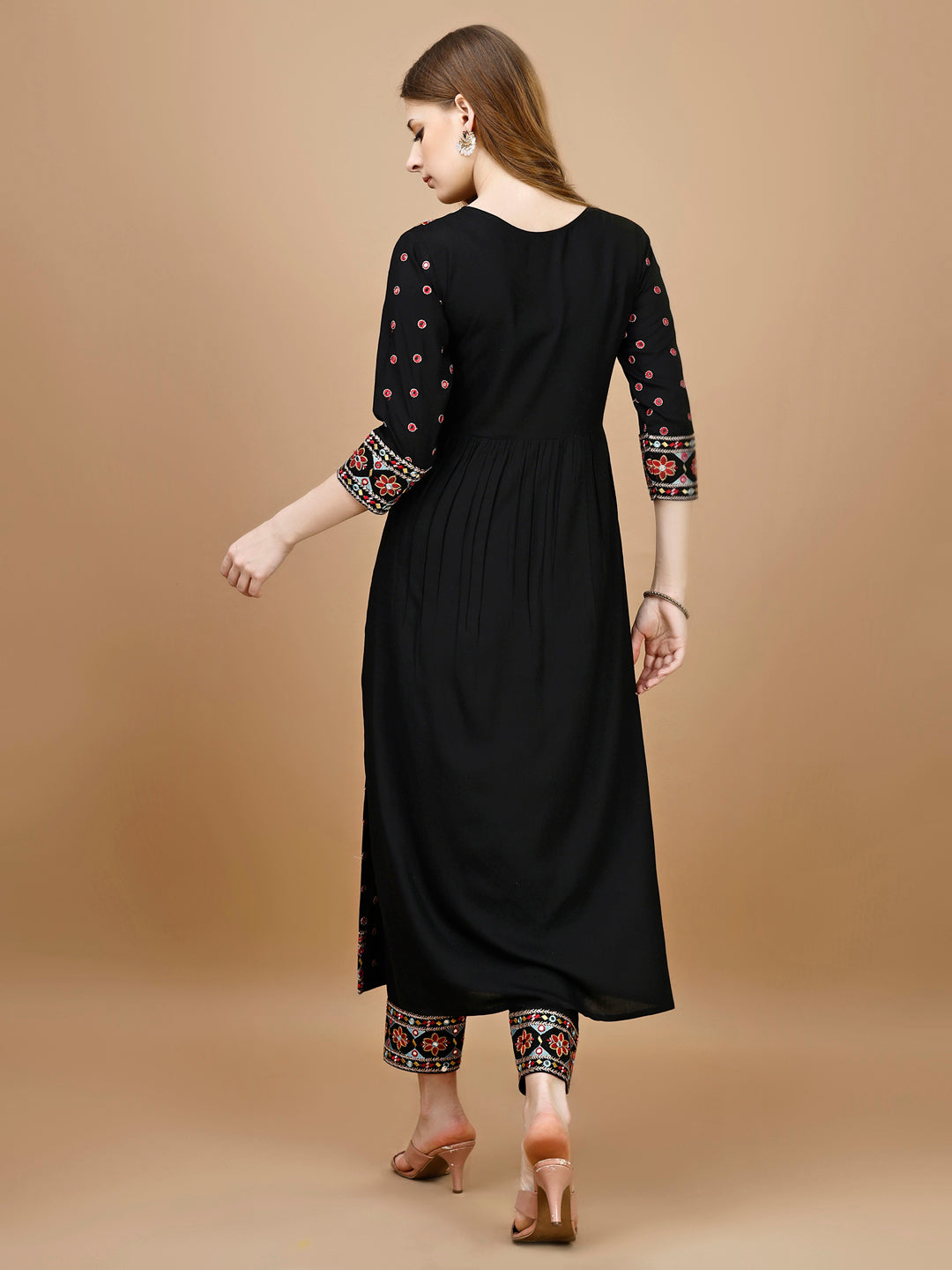 Alia Cut Mirror Embroidered Kurta With Embroidered Pant & Dupatta, Black - Hiral Fashion - Distacart