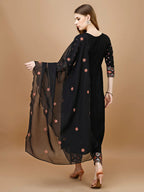 Alia Cut Mirror Embroidered Kurta With Embroidered Pant & Dupatta, Black - Hiral Fashion - Distacart