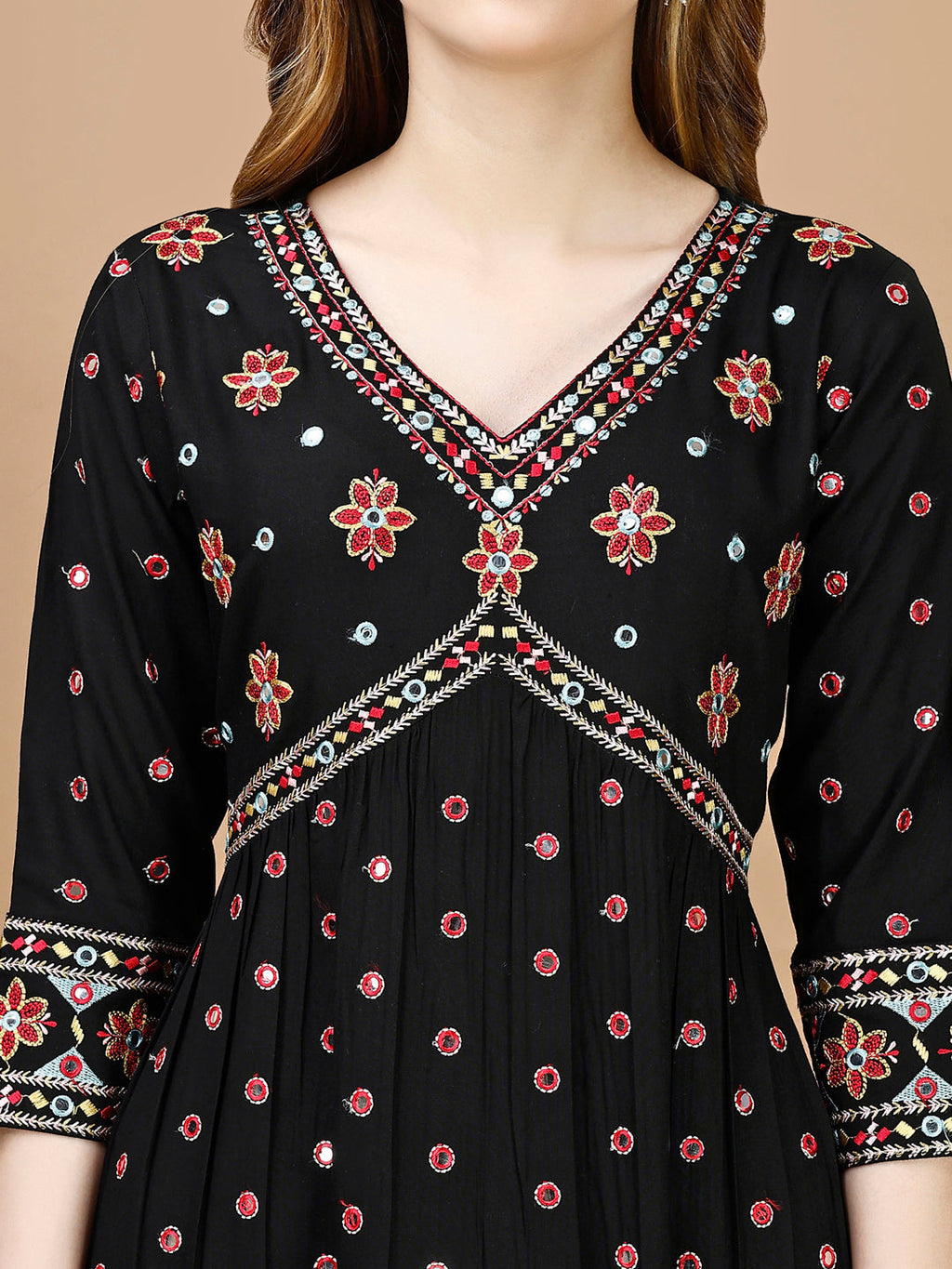 Alia Cut Mirror Embroidered Kurta With Embroidered Pant & Dupatta, Black - Hiral Fashion - Distacart