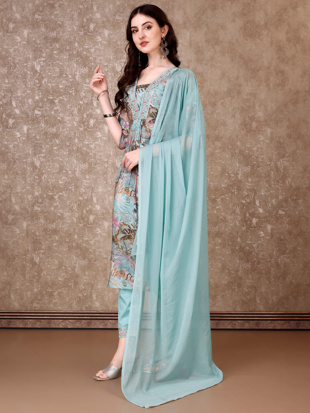Embroidered & Floral Printed Kurta With Pant & Dupatta Premium Luxury, Multicolor - Hiral Fashion - Distacart