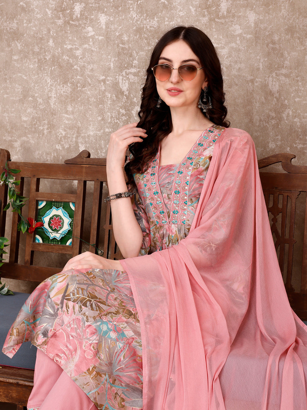 Embroidered & Floral Printed Kurta With Pant & Dupatta Premium Luxury, Multicolor - Hiral Fashion - Distacart