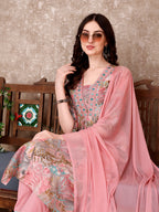 Embroidered & Floral Printed Kurta With Pant & Dupatta Premium Luxury, Multicolor - Hiral Fashion - Distacart