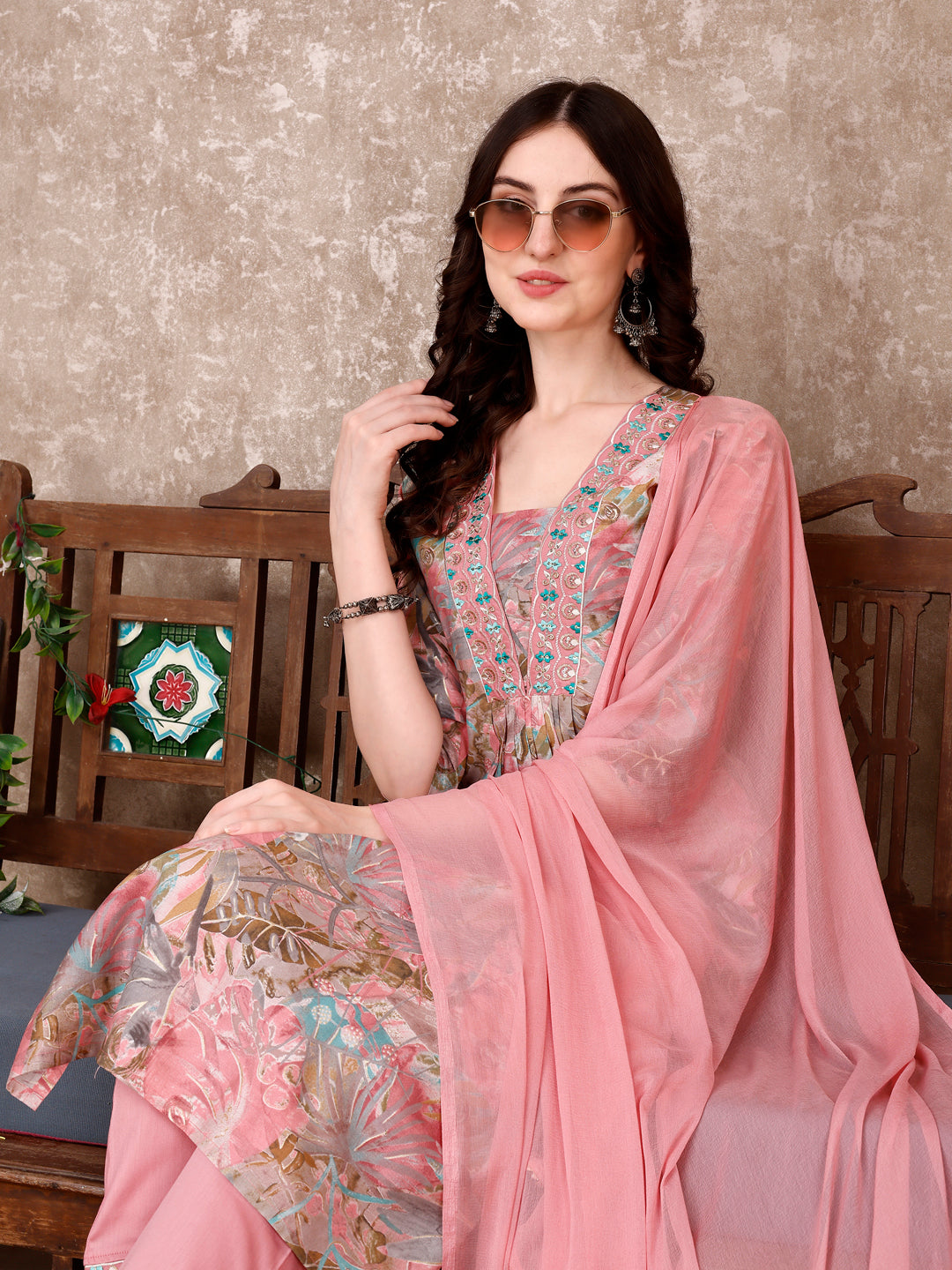 Embroidered & Floral Printed Kurta With Pant & Dupatta Premium Luxury, Multicolor - Hiral Fashion - Distacart