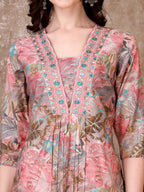 Embroidered & Floral Printed Kurta With Pant & Dupatta Premium Luxury, Multicolor - Hiral Fashion - Distacart