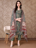 Hand Embroidered & Brasso Kurta With Pant & Organza Printed Dupatta, Green - Hiral Fashion - Distacart