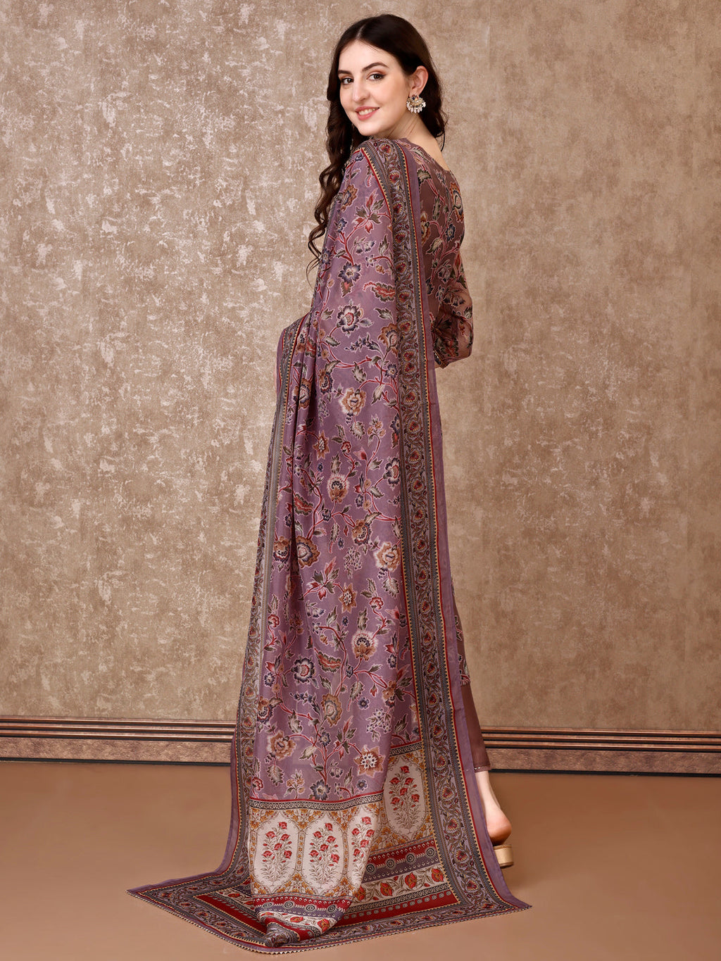 Hand Embroidered & Brasso Kurta With Pant & Organza Printed Dupatta, Purple - Hiral Fashion - Distacart