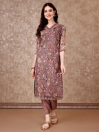 Hand Embroidered & Brasso Kurta With Pant & Organza Printed Dupatta, Purple - Hiral Fashion - Distacart