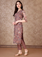 Hand Embroidered & Brasso Kurta With Pant & Organza Printed Dupatta, Purple - Hiral Fashion - Distacart